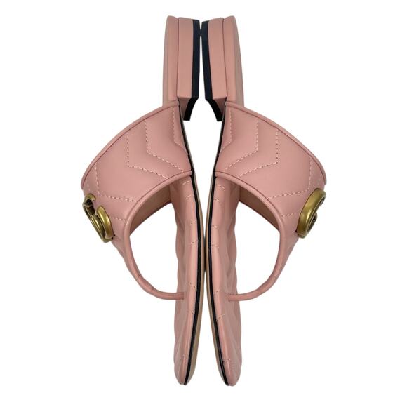 Gucci GG Logo Marmont Leather Thong Flat Sandals Pink Gold Size 37.5 - Picture 7 of 14